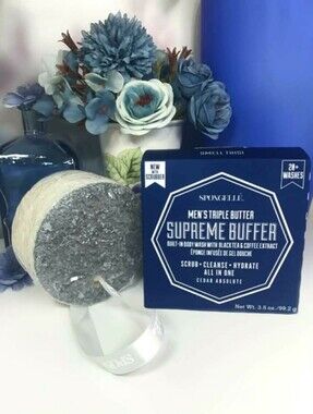 Spongelle NEW ENHANCED Men's Cedar Absolute Supreme Triple Butter Sponge *BNIB